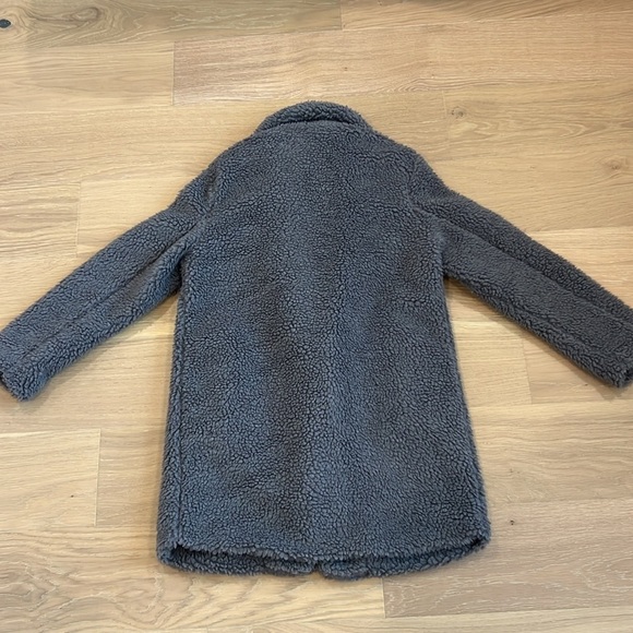 Old Navy Gray Teddy Sherpa Long Line Winter Button Down Pea Coat Size Small - Picture 5 of 5